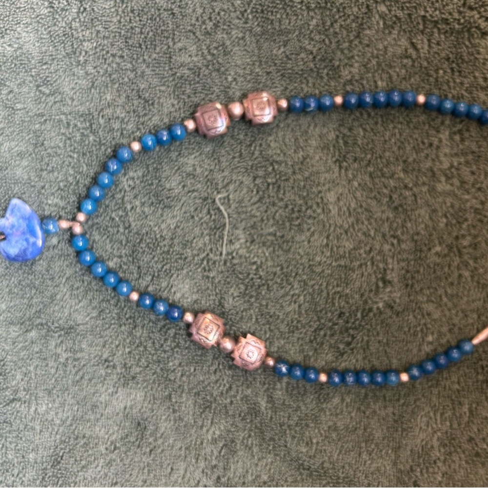 Blue and Silver Beaded Necklace with elephant pendant